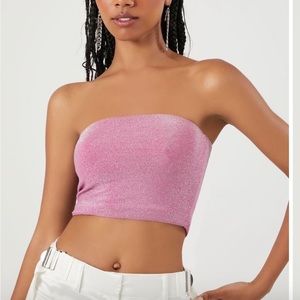 Metallic Cropped Tube Top - Pink Glitter